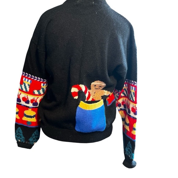 Vintage The Eagles Eye Shetland Wool Christmas Cardigan Novelty Pocket Medium - Picture 3 of 11